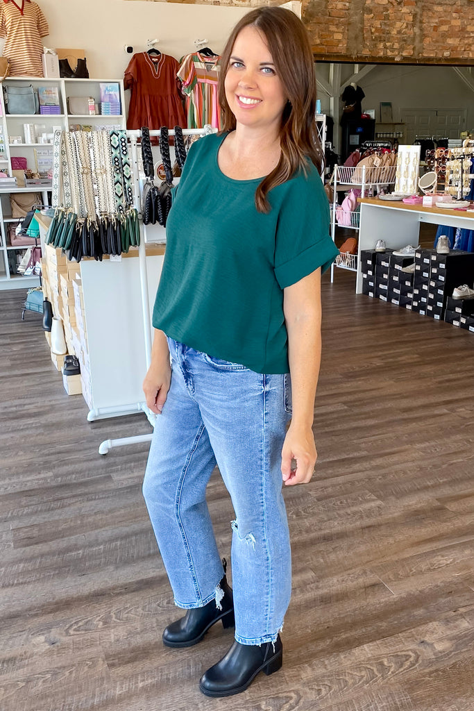 Scooped Up Hunter Green Top - Lyla's: Clothing, Decor & More - Plano Boutique