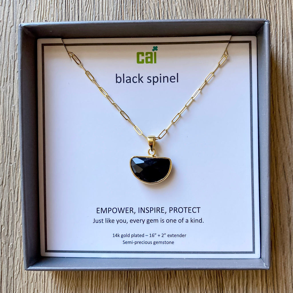 Gold Half Moon Black Spinal Necklace - Lyla's: Clothing, Decor & More - Plano Boutique