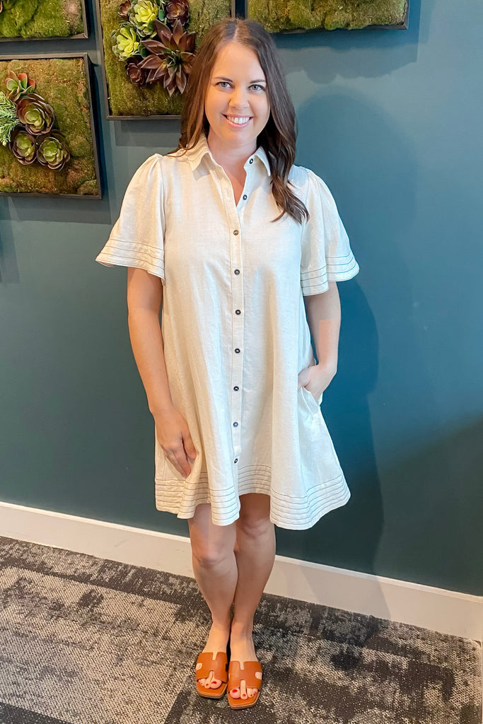 Been There Too Button Up Oatmeal Dress - Lyla's: Clothing, Decor & More - Plano Boutique