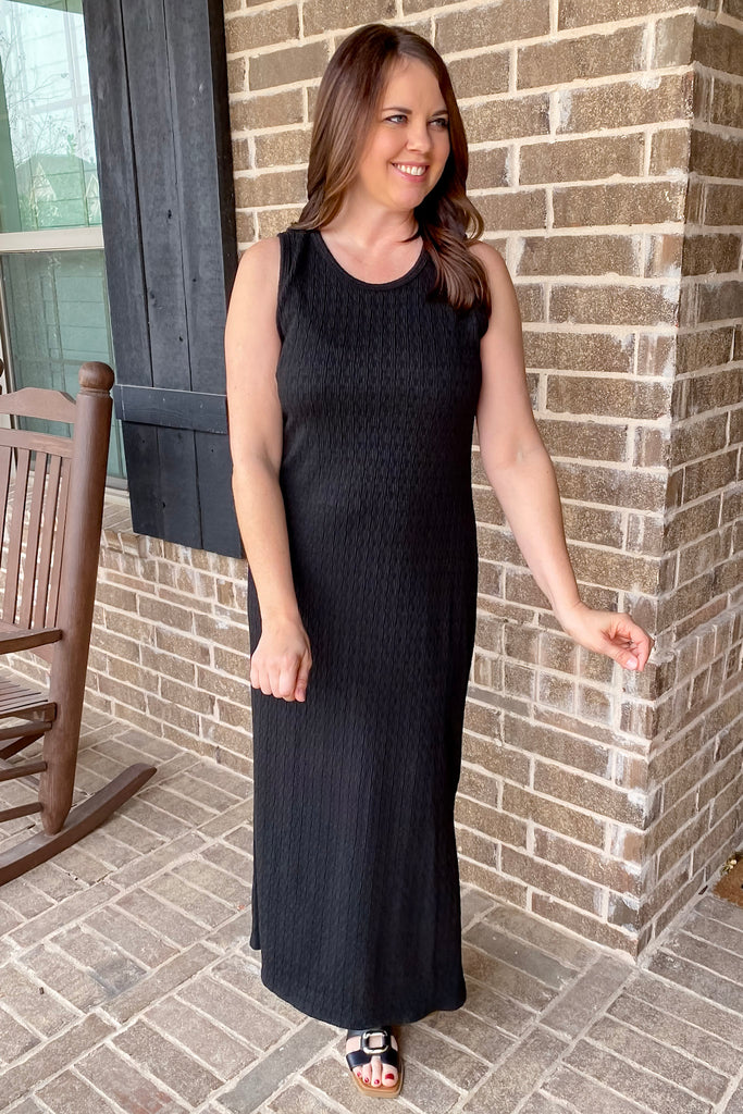 Sure Thing Textured Midi Black Dress - Lyla's: Clothing, Decor & More - Plano Boutique