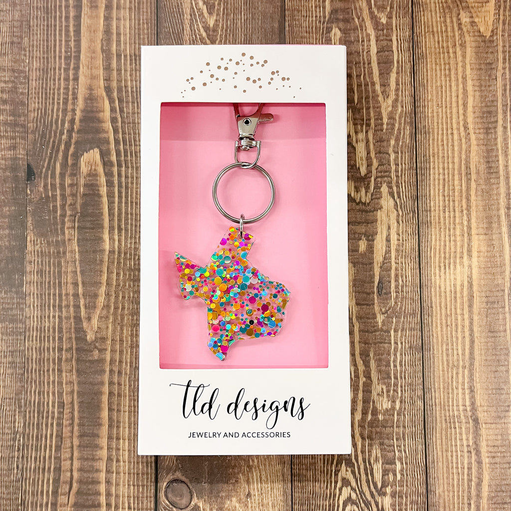 Texas Sparkle Confetti Keychain - Lyla's: Clothing, Decor & More - Plano Boutique