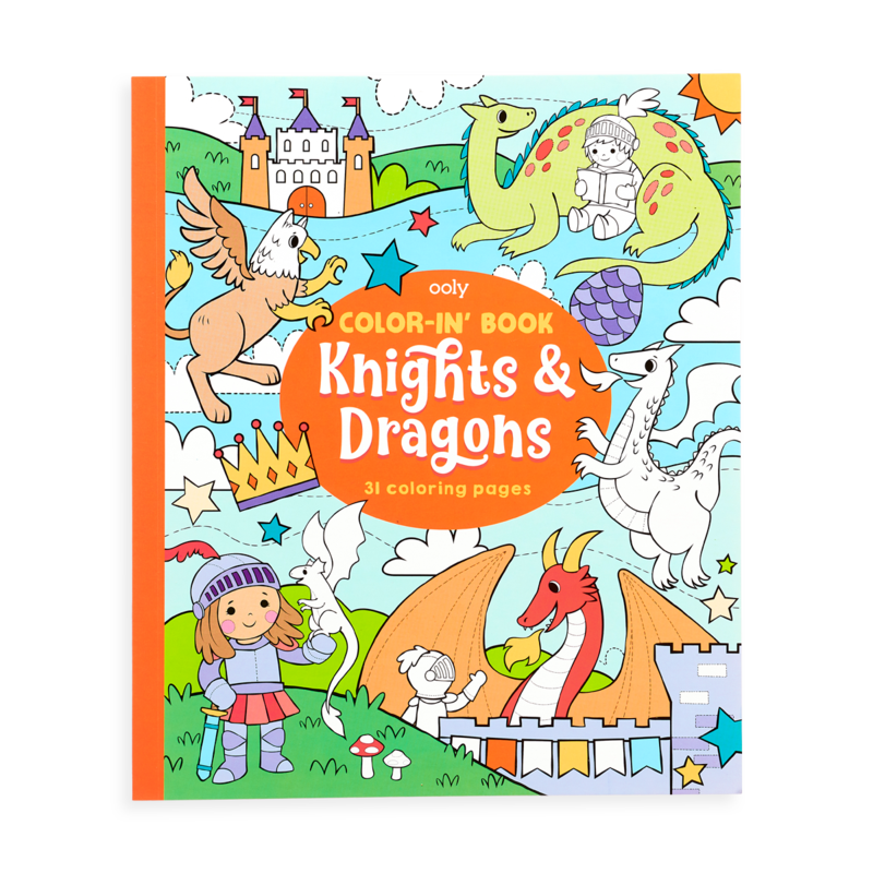 Knights and Dragons Color-in' Book by OOLY - Lyla's: Clothing, Decor & More - Plano Boutique