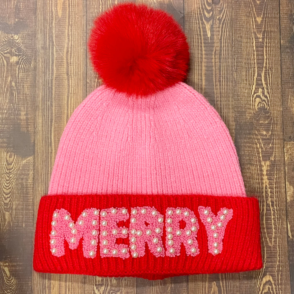"Merry" Beanie with Pearls, Pink - Lyla's: Clothing, Decor & More - Plano Boutique