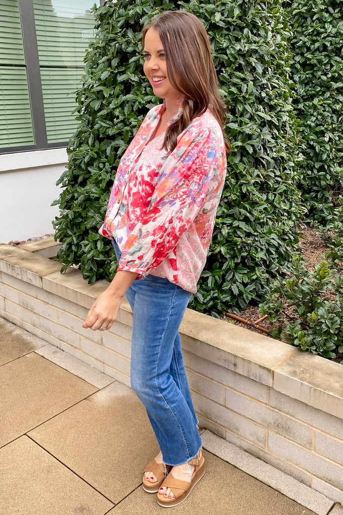 Painted Petals Floral Print Red Top - Lyla's: Clothing, Decor & More - Plano Boutique