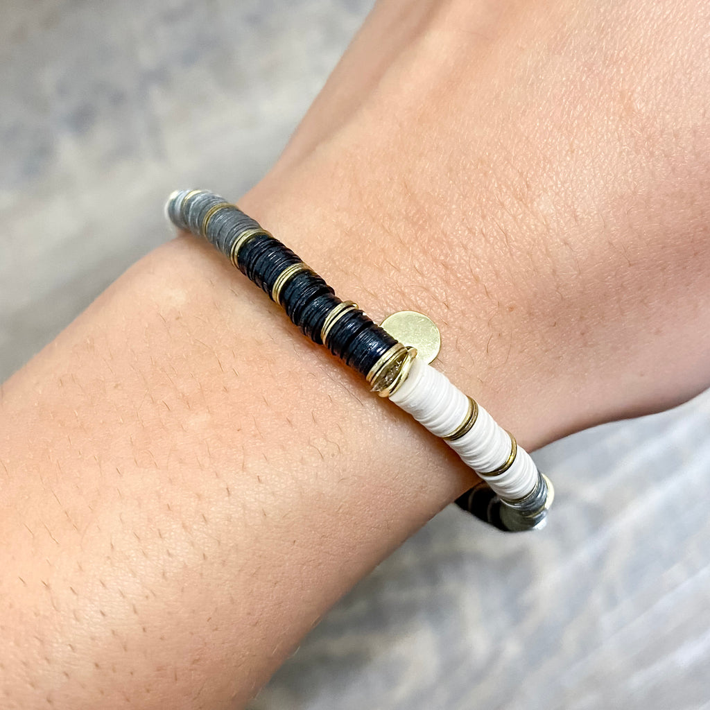 Grace Gold Stripe Stretch Bracelet Black and White by Ink & Alloy - Lyla's: Clothing, Decor & More - Plano Boutique