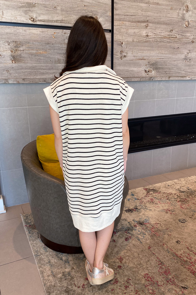 Striped Out Cream and Black Dress - Lyla's: Clothing, Decor & More - Plano Boutique