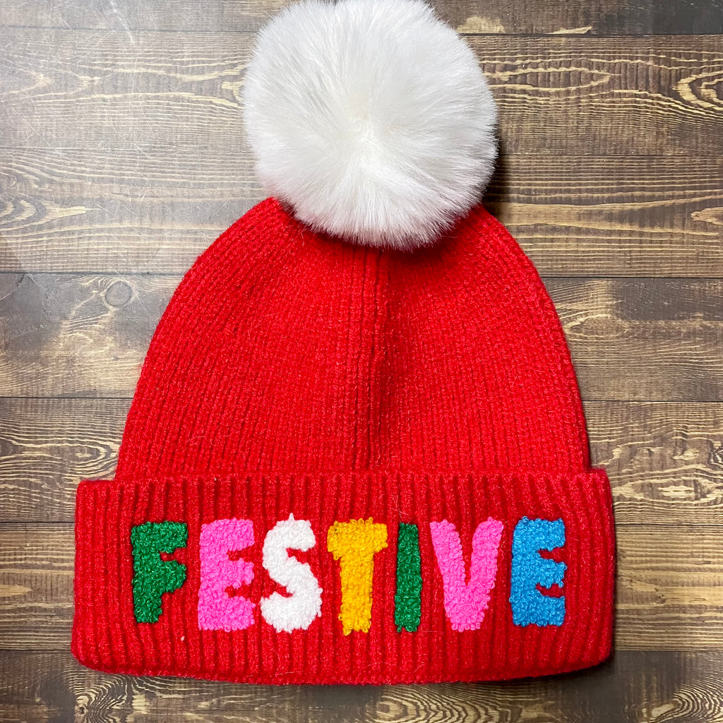 "Festive" Beanie in Red - Lyla's: Clothing, Decor & More - Plano Boutique