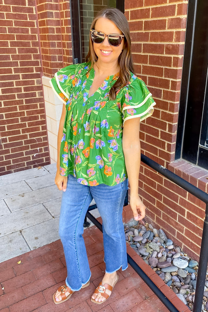 Autumn Dreams Green Floral Print Top - Lyla's: Clothing, Decor & More - Plano Boutique