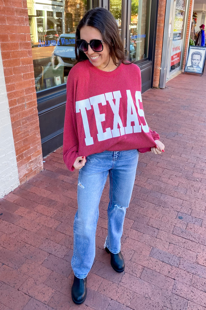 Texas Corduroy Graphic Burgundy Red Sweater - Lyla's: Clothing, Decor & More - Plano Boutique