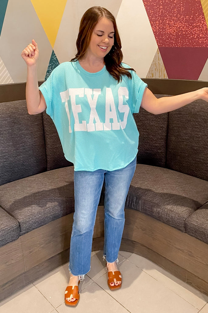 Texas Corduroy Graphic Aqua Short Sleeve Top - Lyla's: Clothing, Decor & More - Plano Boutique