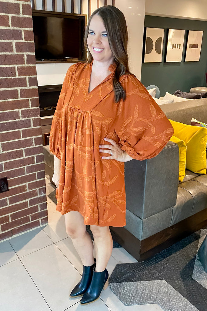 Autumn Spice Textured Rust Dress - Lyla's: Clothing, Decor & More - Plano Boutique