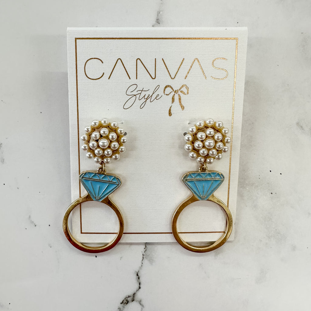 Harlowe Enamel Engagement Ring Earrings in Blue & Gold - Lyla's: Clothing, Decor & More - Plano Boutique