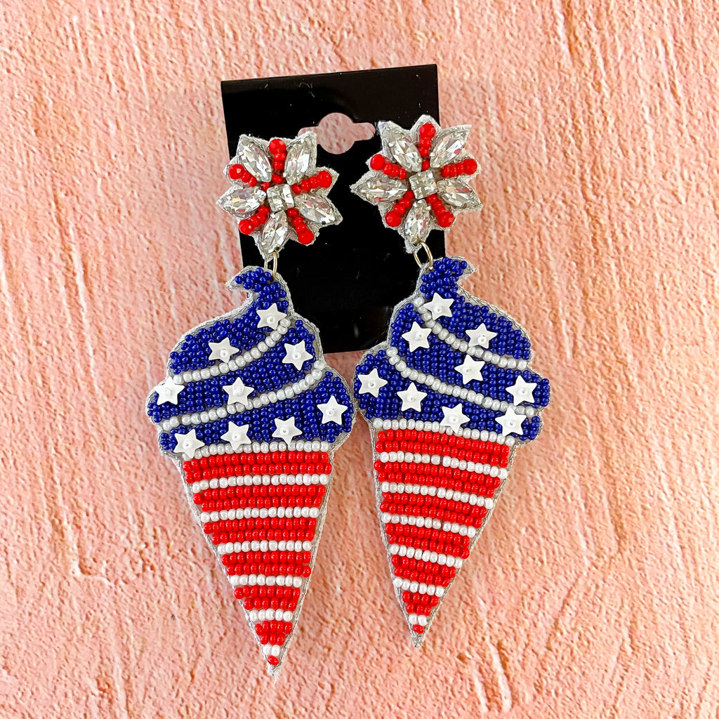 Patriotic Ice Cream Beaded Earrings - Lyla's: Clothing, Decor & More - Plano Boutique