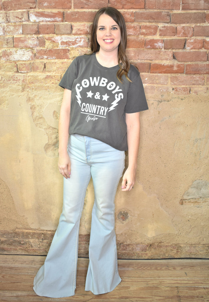Cowboys and Country Music Charcoal Top - Lyla's: Clothing, Decor & More - Plano Boutique
