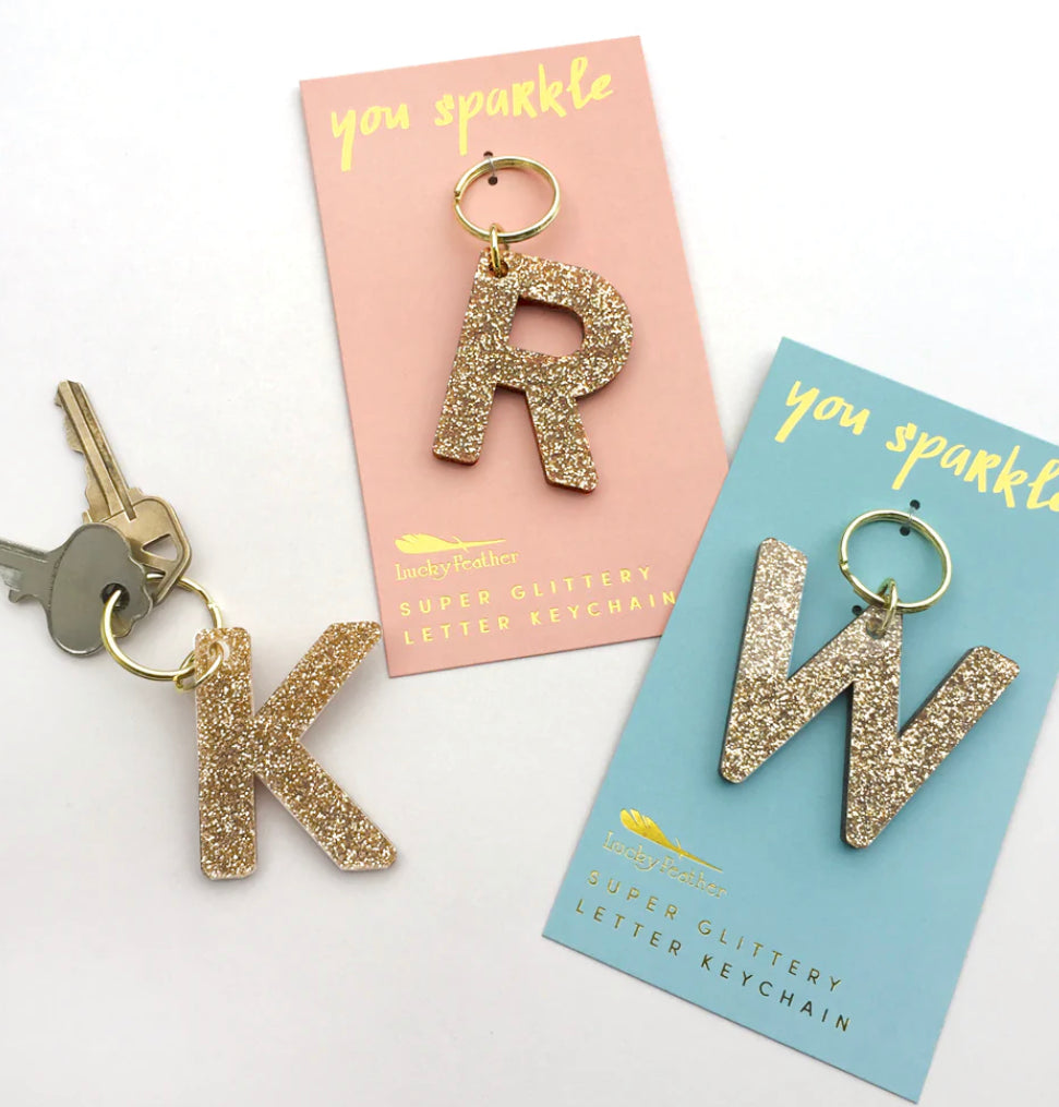 Glitter Gold Initial Keychains - Lyla's: Clothing, Decor & More - Plano Boutique