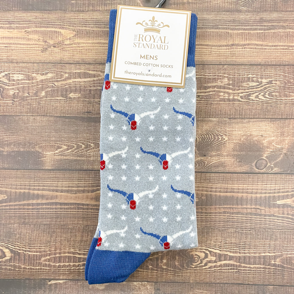 Longhorn Print Mens Socks - Lyla's: Clothing, Decor & More - Plano Boutique