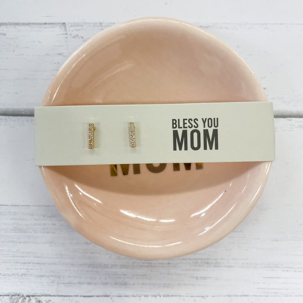Ceramic Ring Dish & Earrings - Bless You Mom - Lyla's: Clothing, Decor & More - Plano Boutique