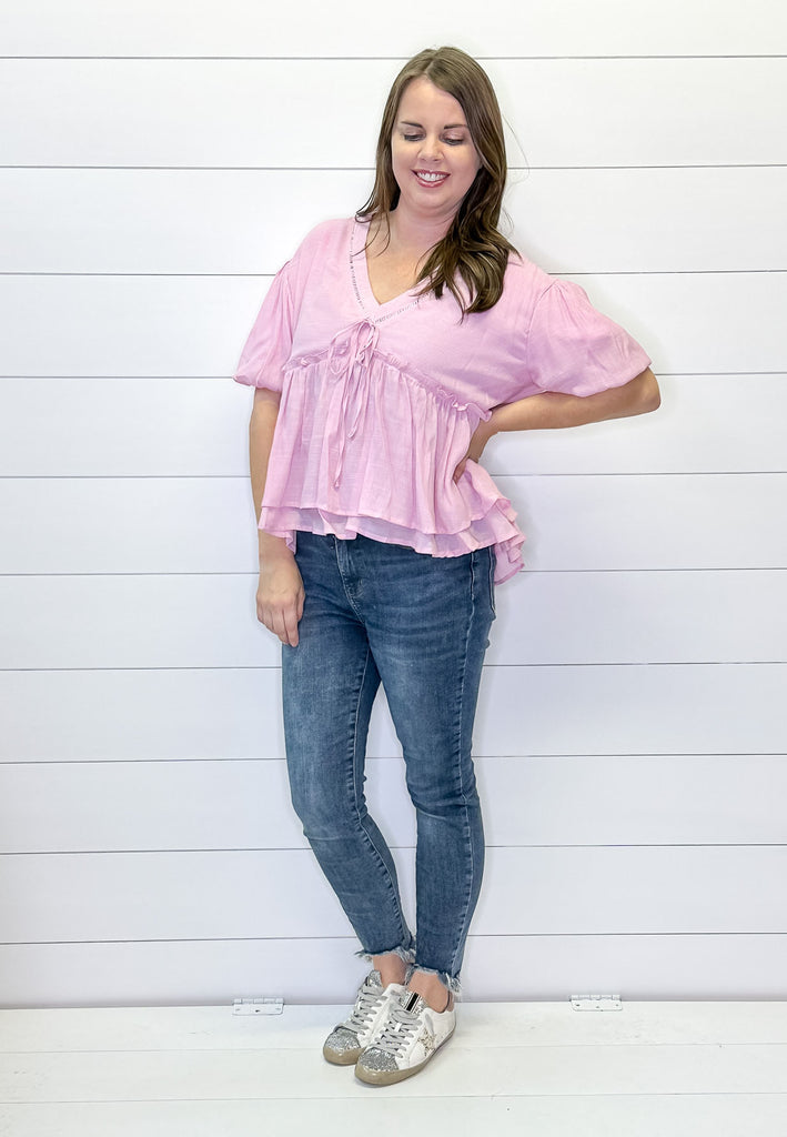 Lace Trim Baby Rose Top - Lyla's: Clothing, Decor & More - Plano Boutique