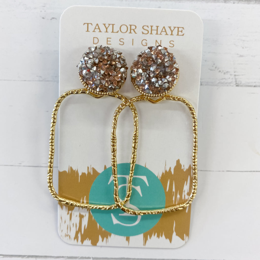 Glitter Gold Rectangle Hoops by Taylor Shaye - Lyla's: Clothing, Decor & More - Plano Boutique