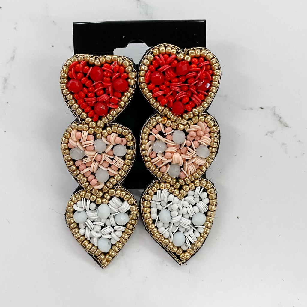 Three Pink/Red Heart Earrings - Lyla's: Clothing, Decor & More - Plano Boutique