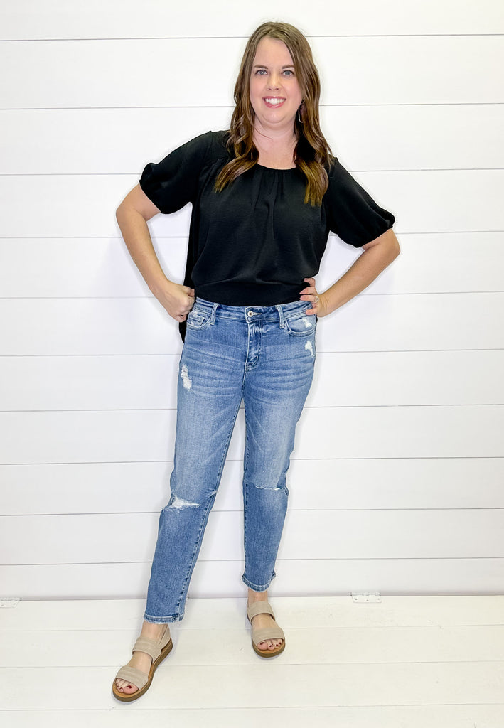 Carlene Rejoice Mid Rise Crop Slim Straight Denim by Vervet - Lyla's: Clothing, Decor & More - Plano Boutique