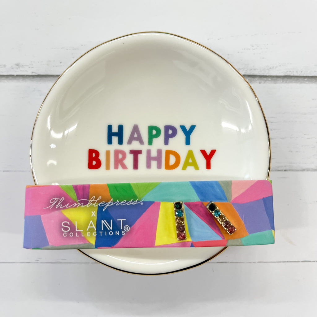 Ceramic Ring Dish & Earrings - Happy Birthday - Lyla's: Clothing, Decor & More - Plano Boutique