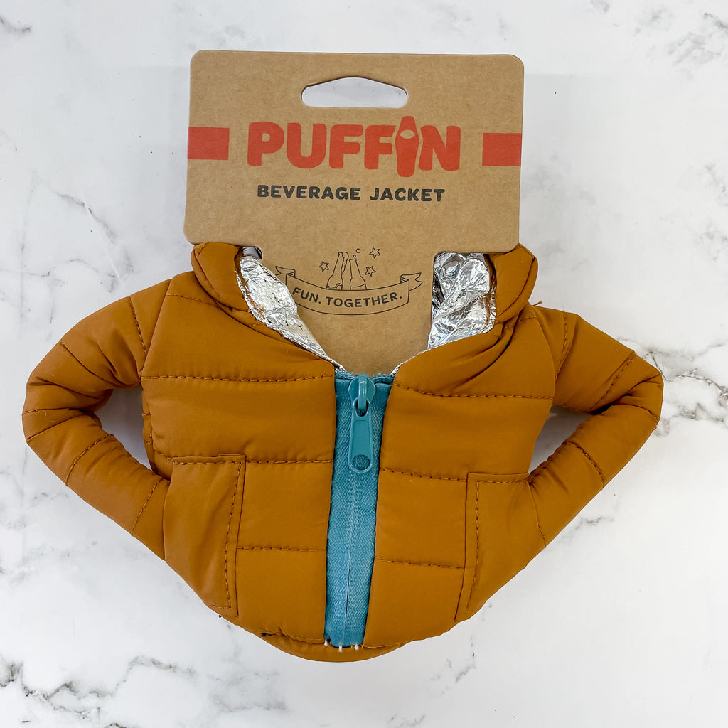 Cider and Teal Puffin Beverage Jacket - Lyla's: Clothing, Decor & More - Plano Boutique