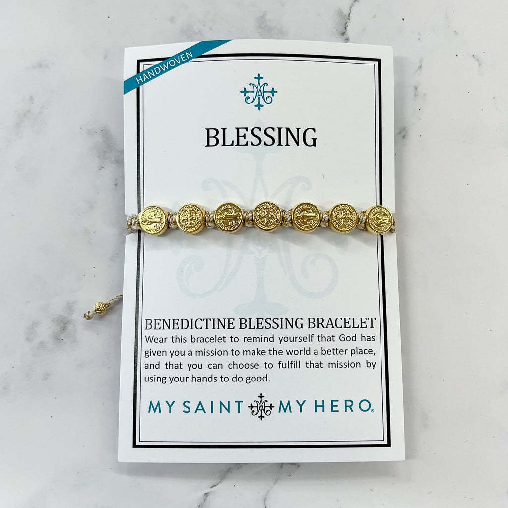 Benedictine Blessing Bracelet - Gold and Tan by My Saint My Hero - Lyla's: Clothing, Decor & More - Plano Boutique