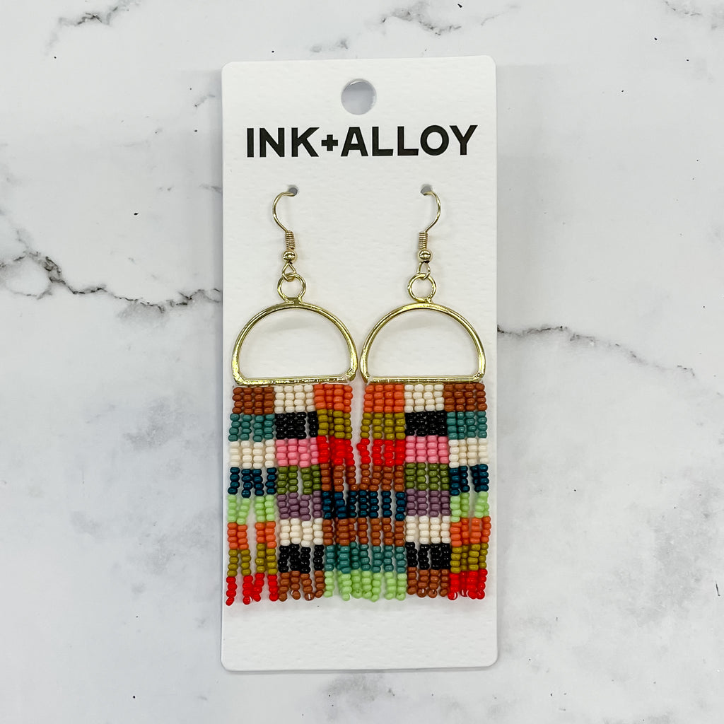 Allison Checkered Beaded Fringe Earrings Multicolor by Ink & Alloy - Lyla's: Clothing, Decor & More - Plano Boutique
