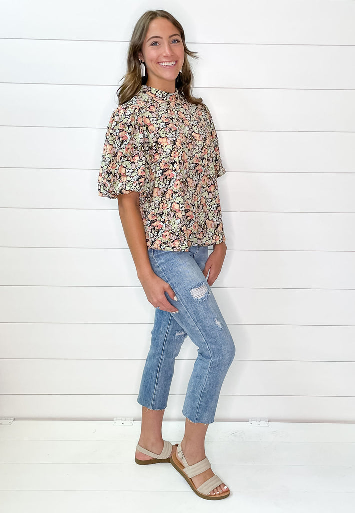 Delicate Floral Print Puff Sleeve Top - Lyla's: Clothing, Decor & More - Plano Boutique