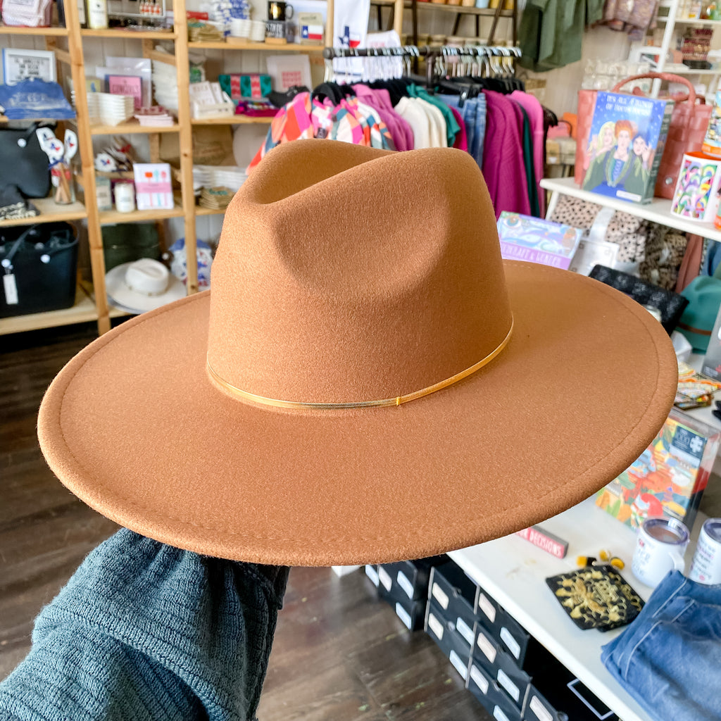 Taupe with Slim Gold Band Hat - Lyla's: Clothing, Decor & More - Plano Boutique