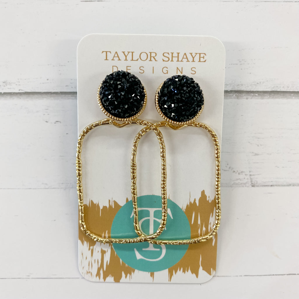 Glitter Black Rectangle Hoops by Taylor Shaye - Lyla's: Clothing, Decor & More - Plano Boutique
