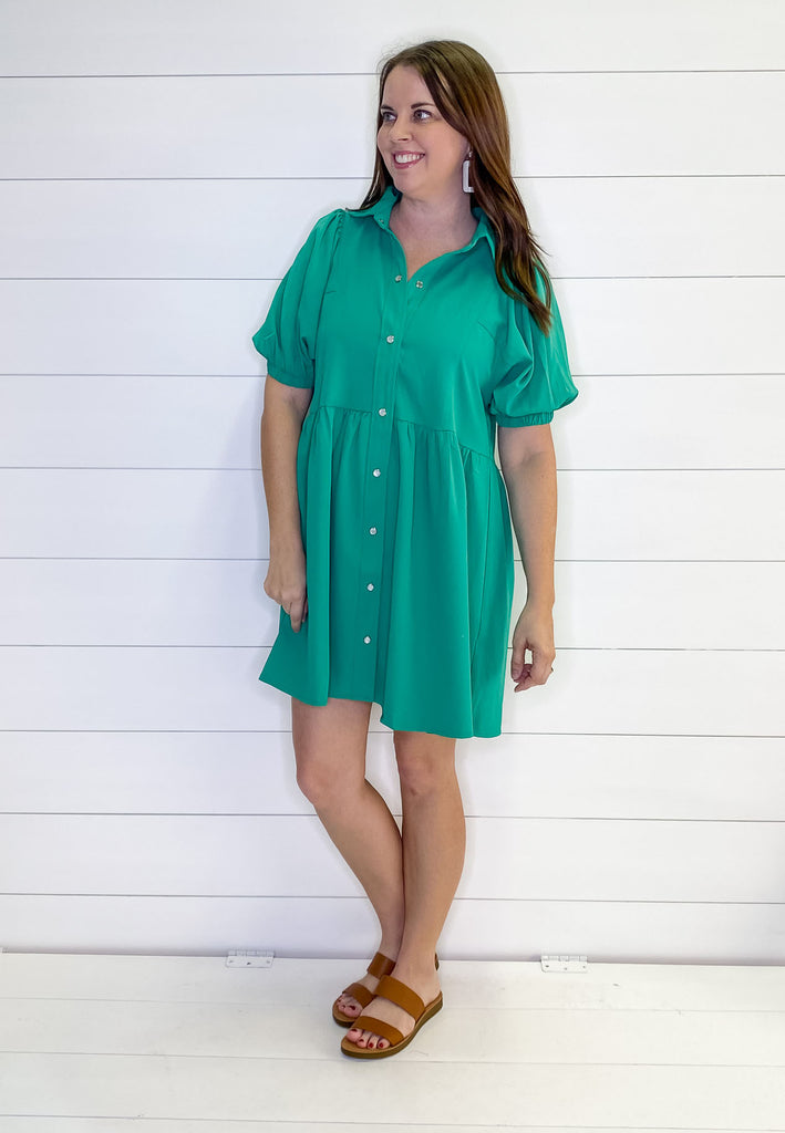 You Are the One Button Front Green Dress - Lyla's: Clothing, Decor & More - Plano Boutique