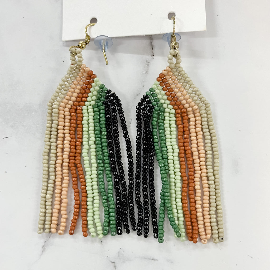 Ivory Blush Mint Black Vertical Stripe Fringe Earrings by Ink & Alloy - Lyla's: Clothing, Decor & More - Plano Boutique