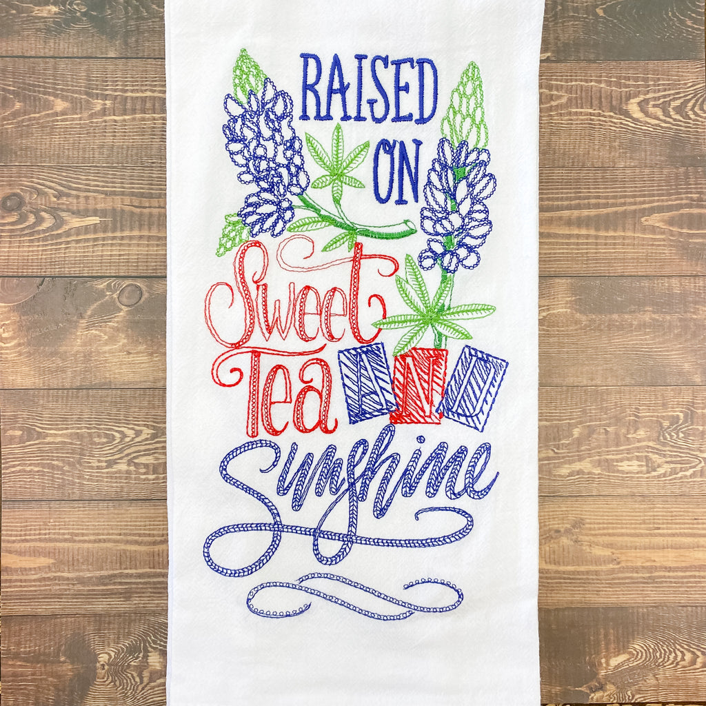 Texas Tea Towel: Raised On Sweet Tea and Sunshine - Lyla's: Clothing, Decor & More - Plano Boutique