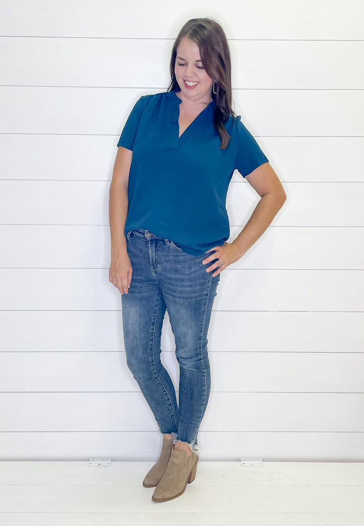 Placket Dark Teal Top - Lyla's: Clothing, Decor & More - Plano Boutique