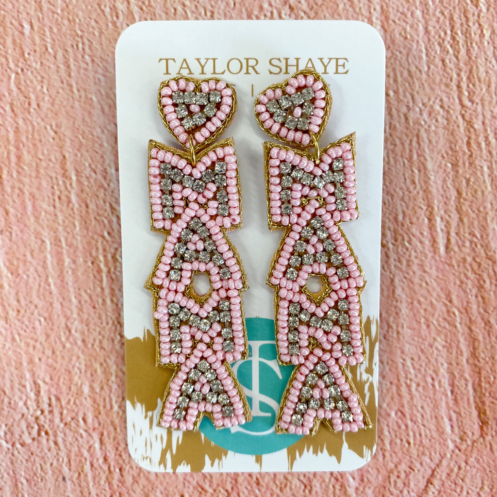 Pink Beaded Mama Earrings by Taylor Shaye - Lyla's: Clothing, Decor & More - Plano Boutique