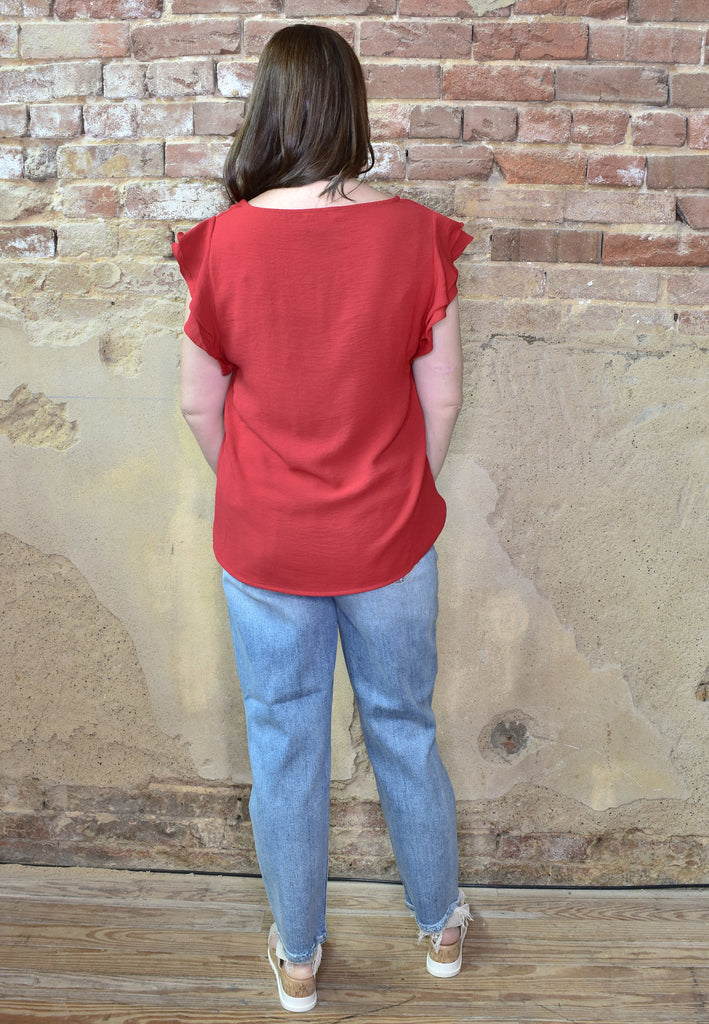 Ruffle Sleeve Red Top - Lyla's: Clothing, Decor & More - Plano Boutique