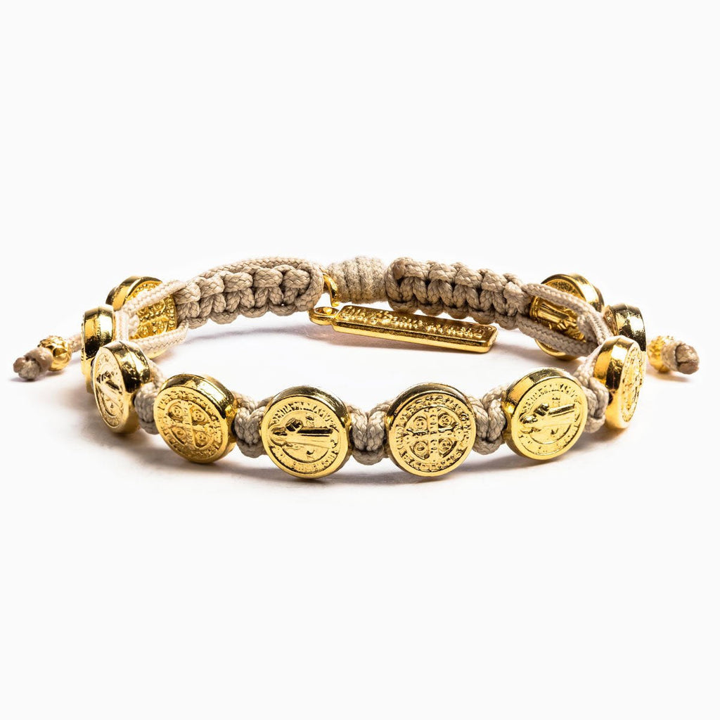 Benedictine Blessing Bracelet - Gold and Tan by My Saint My Hero - Lyla's: Clothing, Decor & More - Plano Boutique