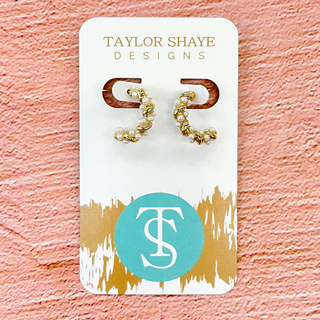 Caroline Pearl and Gold Twist Hoop Earrings by Taylor Shaye - Lyla's: Clothing, Decor & More - Plano Boutique