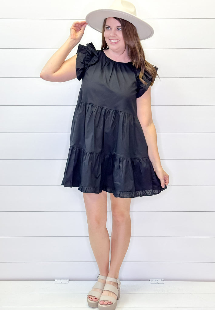On the Go Flutter Sleeve Ruffle Black Dress - Lyla's: Clothing, Decor & More - Plano Boutique