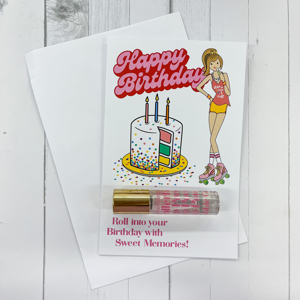 Tinte Roller Girl Birthday Card - Bubble Gum Rollerball Lip Potion - Lyla's: Clothing, Decor & More - Plano Boutique