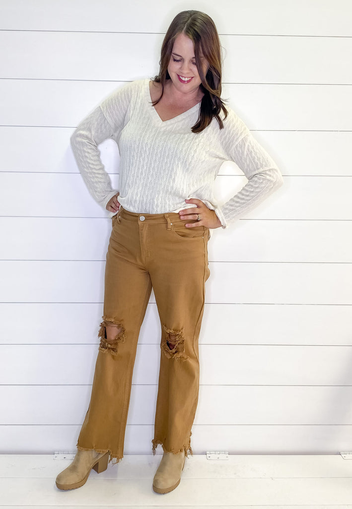 Mocha High Rise Straight Denim by Risen - Lyla's: Clothing, Decor & More - Plano Boutique