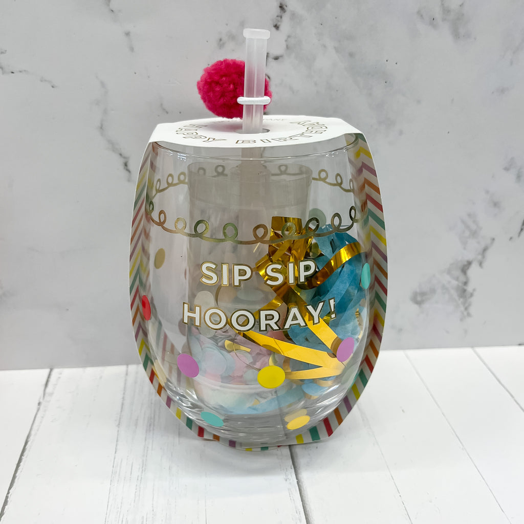 Sip Sip Hooray! Happy Birthday Stemless Glass - Lyla's: Clothing, Decor & More - Plano Boutique