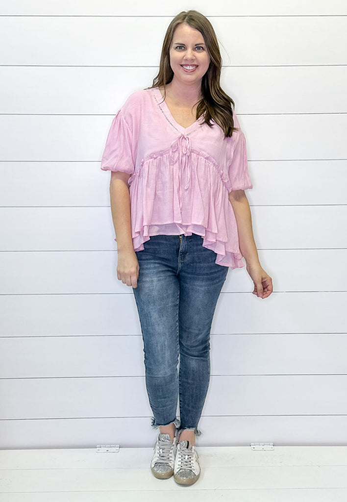 Lace Trim Baby Rose Top - Lyla's: Clothing, Decor & More - Plano Boutique