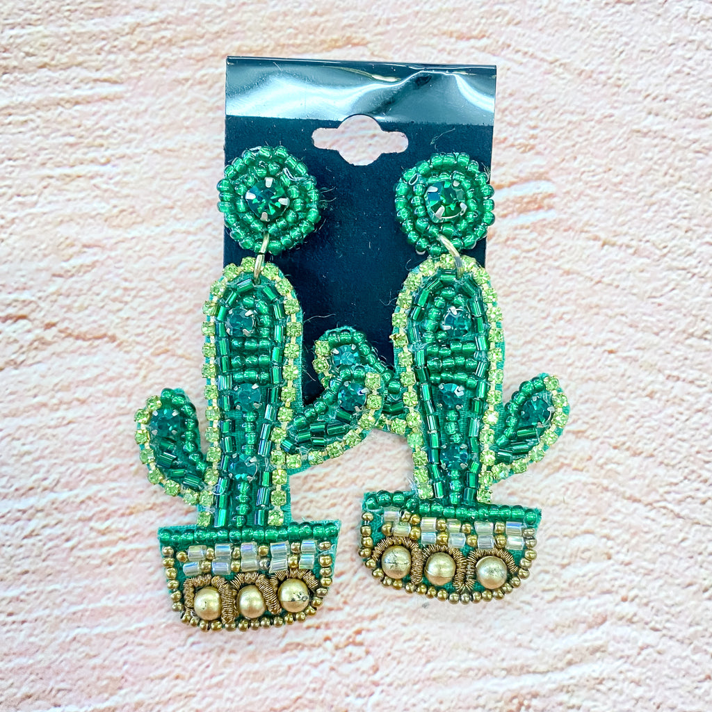 Cactus Green Beaded Earrings - Lyla's: Clothing, Decor & More - Plano Boutique