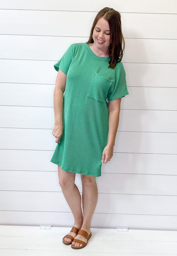Kelly Green Ribbed Pocket Dress - Lyla's: Clothing, Decor & More - Plano Boutique
