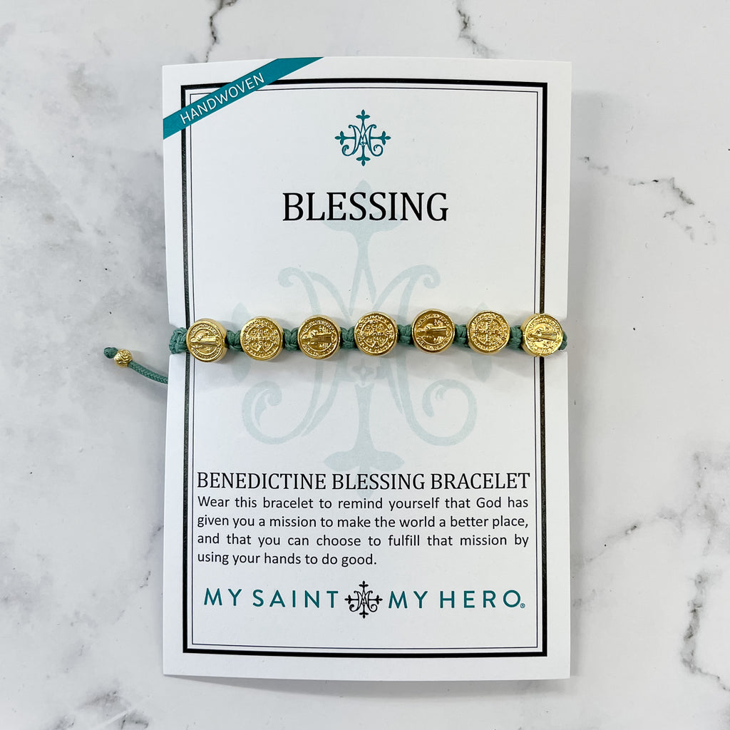Benedictine Blessing Bracelet - Gold and Sage by My Saint My Hero - Lyla's: Clothing, Decor & More - Plano Boutique