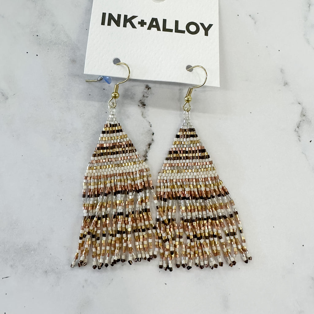 Ivory, Gold, Rose Gold Fringe Luxe Stripe Earrings by Ink & Alloy - Lyla's: Clothing, Decor & More - Plano Boutique