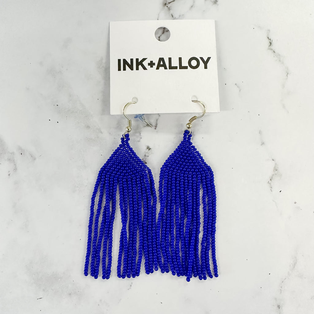 Royal Blue Seed Bead Earrings by Ink & Alloy - Lyla's: Clothing, Decor & More - Plano Boutique